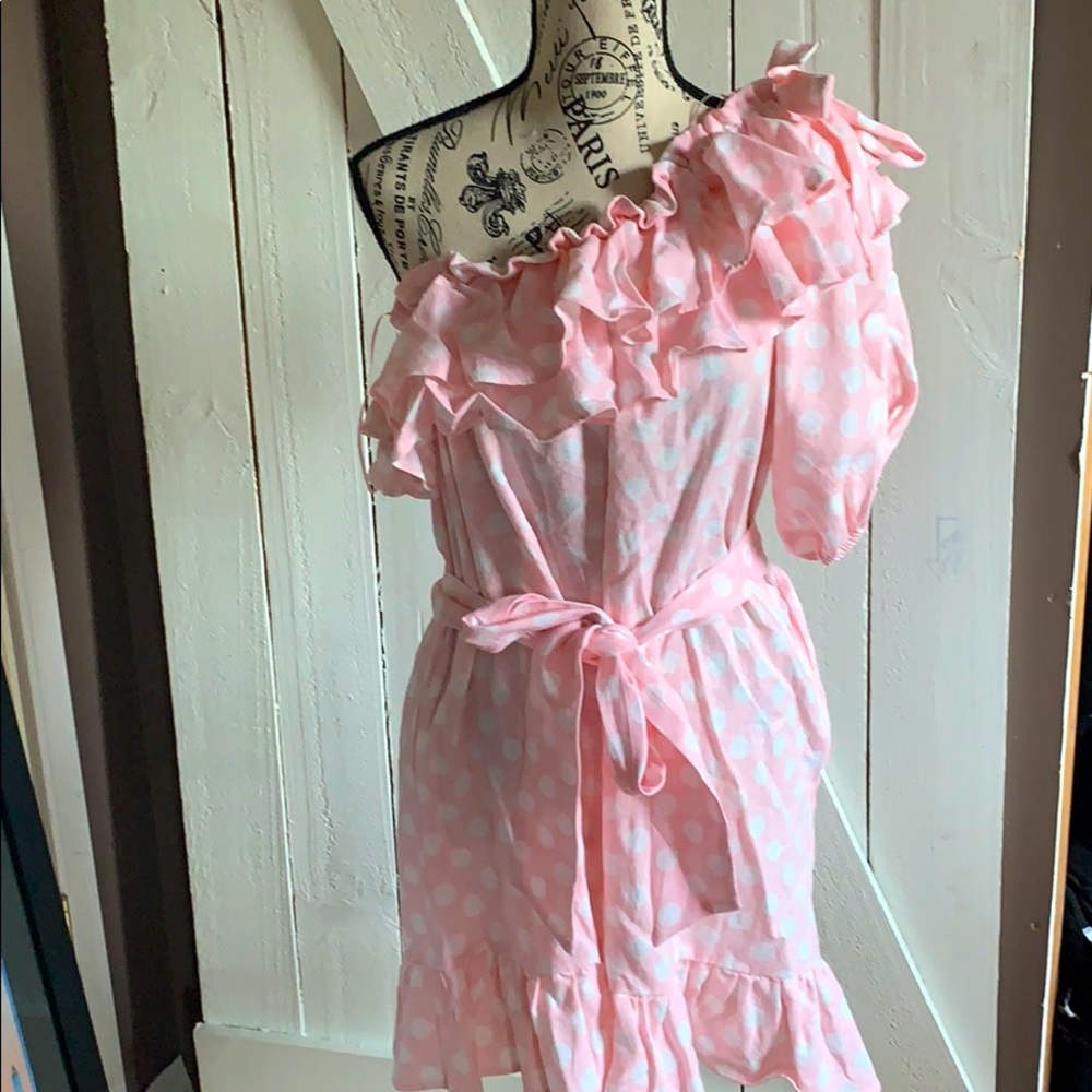 Pink and white polk a dot dress - medium